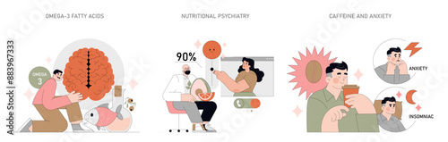 Nutrition And Mental Health. Flat Vector Illustration