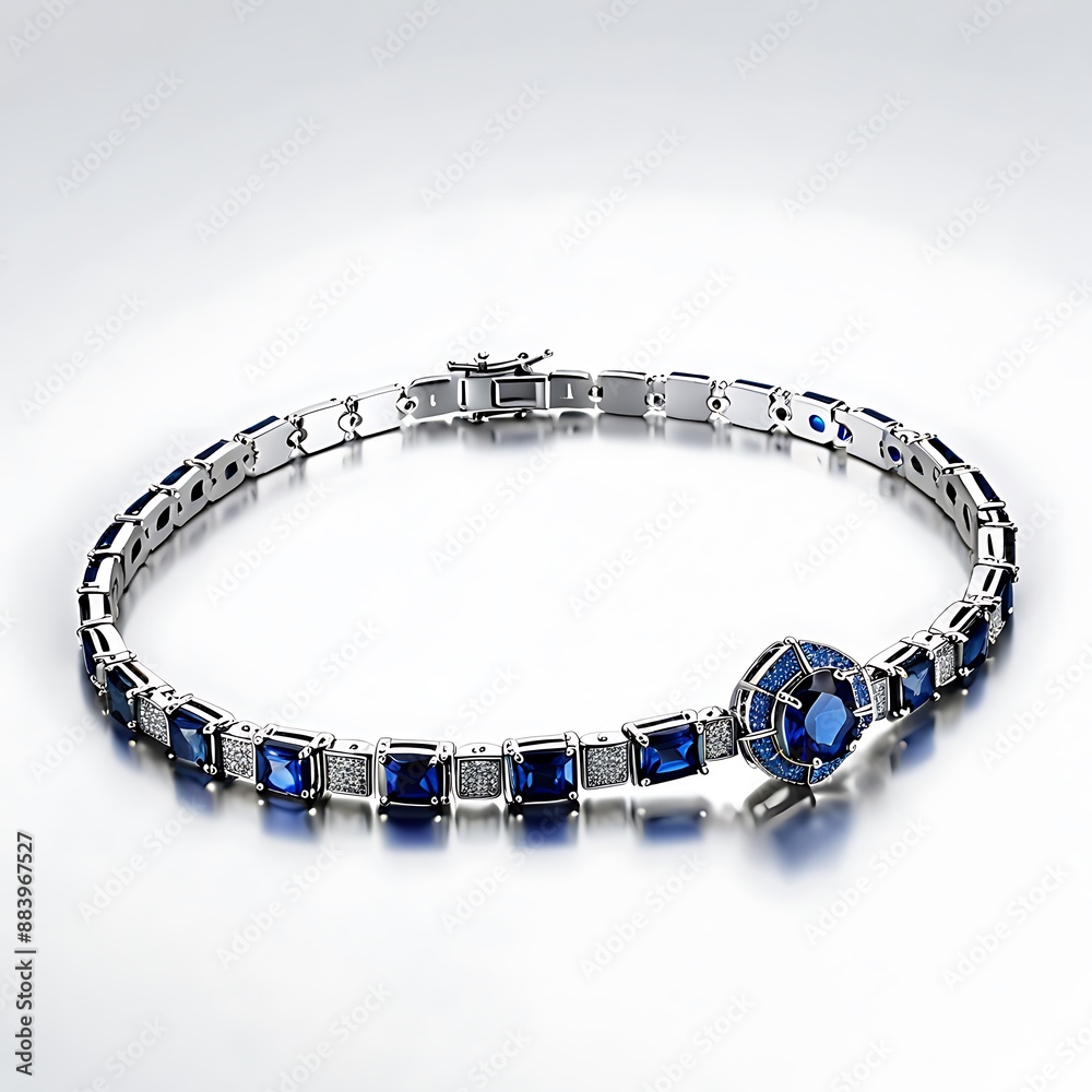 Elegant Sapphire and Diamond Bracelet on White Background. Generative Ai Elegant Sapphire and Diamond Bracelet on White Background. Generative Ai