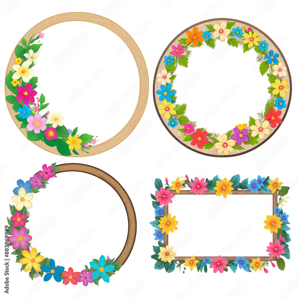 set of wooden frame with floral and leaves. High quality transparent png set of wooden frame with floral and leaves. High quality transparent png