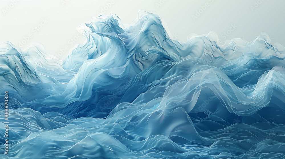 Abstract Blue Wave Formations Indoors. Concept of Fluidity, Movement, and Tranquility. Abstract Blue Wave Formations Indoors. Concept of Fluidity, Movement, and Tranquility.