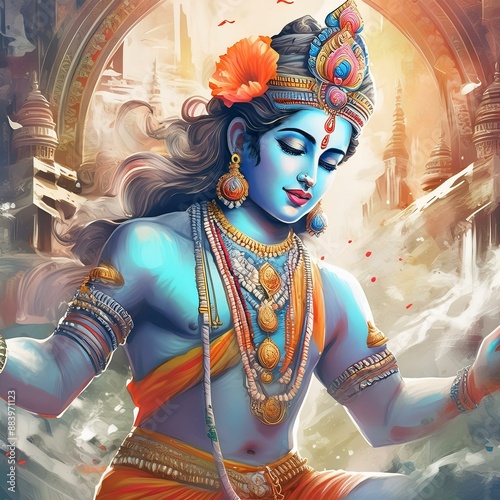 Dancing lord Krishna digital art photo