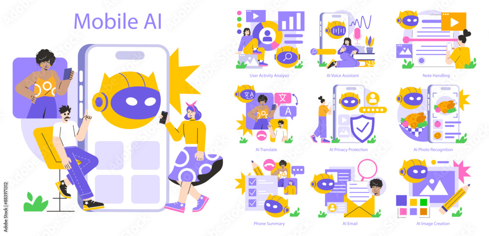 Mobile AI. Flat Vector Illustration Mobile AI. Flat Vector Illustration