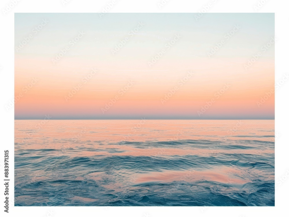 A poster with background: a serene sunrise over a calm ocean, light hues of orange and pink in the sky A poster with background: a serene sunrise over a calm ocean, light hues of orange and pink in the sky