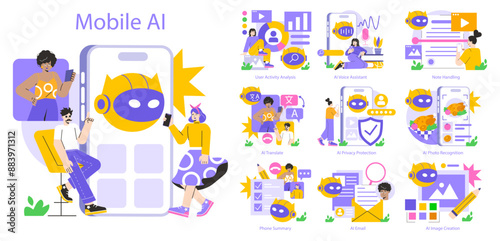 Mobile AI. Flat Vector Illustration