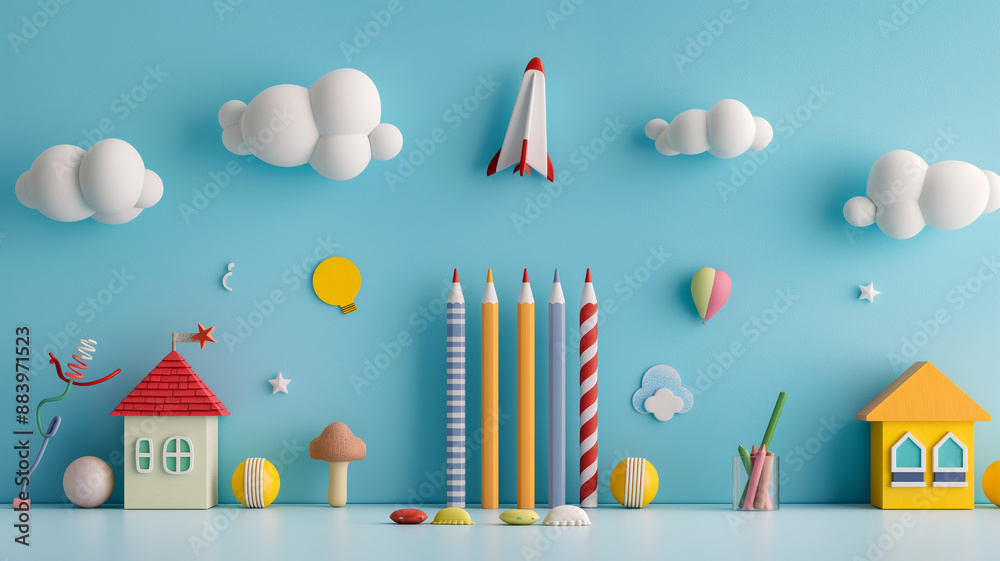 Fototapeta premium A creative and colorful setup for an inspiring school experience.