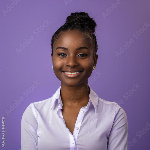 A Professional American Black Businesswoman Against Purple Color Background