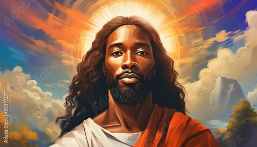 Portrait of African Christ - Depiction of Black Jesus Christ - Peaceful and Calming Image - African Christians Savior of Humanity and Mankind - Unorthodox Image of Christianity