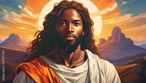Portrait of African Christ - Depiction of Black Jesus Christ - Peaceful and Calming Image - African Christians Savior of Humanity and Mankind - Unorthodox Image of Christianity photo