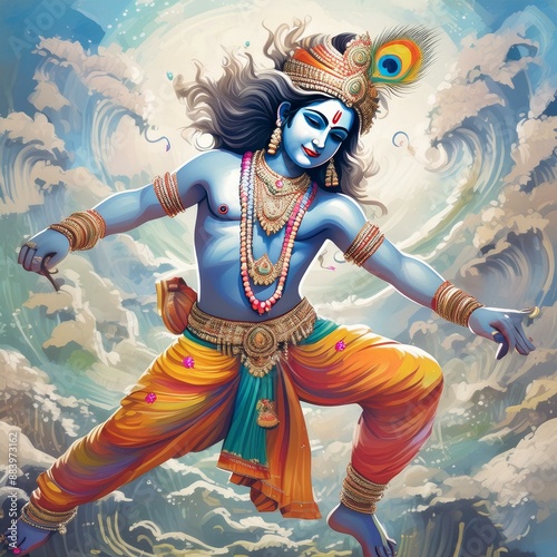 Dancing lord Krishna digital art photo