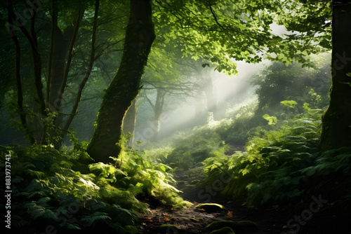 Mystic Green: The Surreal Beauty of a Verdant Bush Landscape Under the Sun