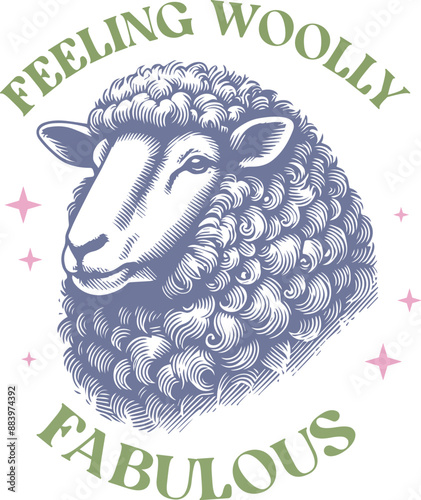 Feeling wooly awesome, sheep vintage retro vector illustration