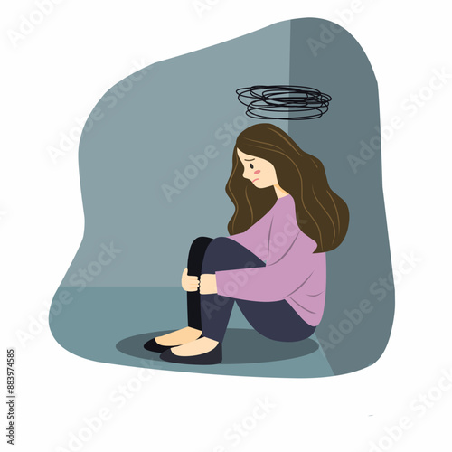 Woman with anxiety illustration, depression woman