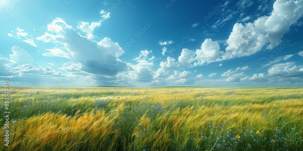 Obraz premium 抽象的な野原と青空に舞う雲
