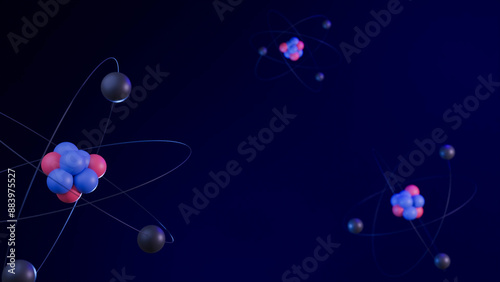 3 3D atoms purple background