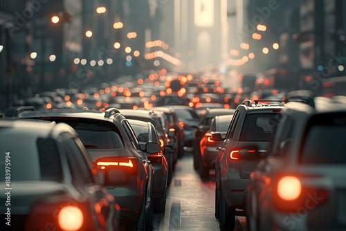 Bustling city street at night with cars in heavy traffic