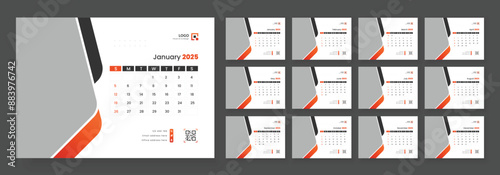 Desk Calendar Template 2025. Week start on Sunday. Minimalist desk calendar 2025 template.