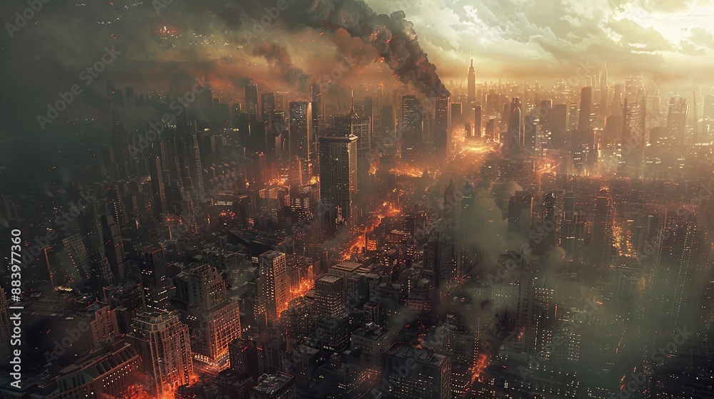 Fototapeta premium City in chaos during a financial crisis, people in distress