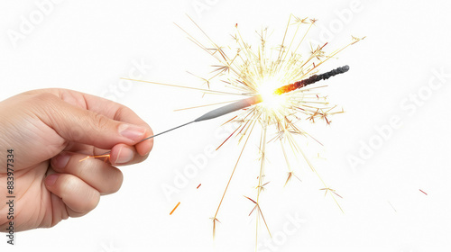 Hand holding fulzadi or fireworks stick on diwali festival photo