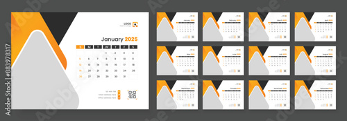 Desk Calendar Template 2025. Week start on Sunday. Minimalist desk calendar 2025 template.