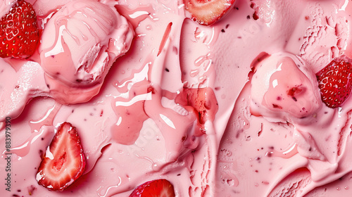 Close up food photography of strawberry ice cream texture. For product promotion, advertisement, HD 4k background wallpaper photos.