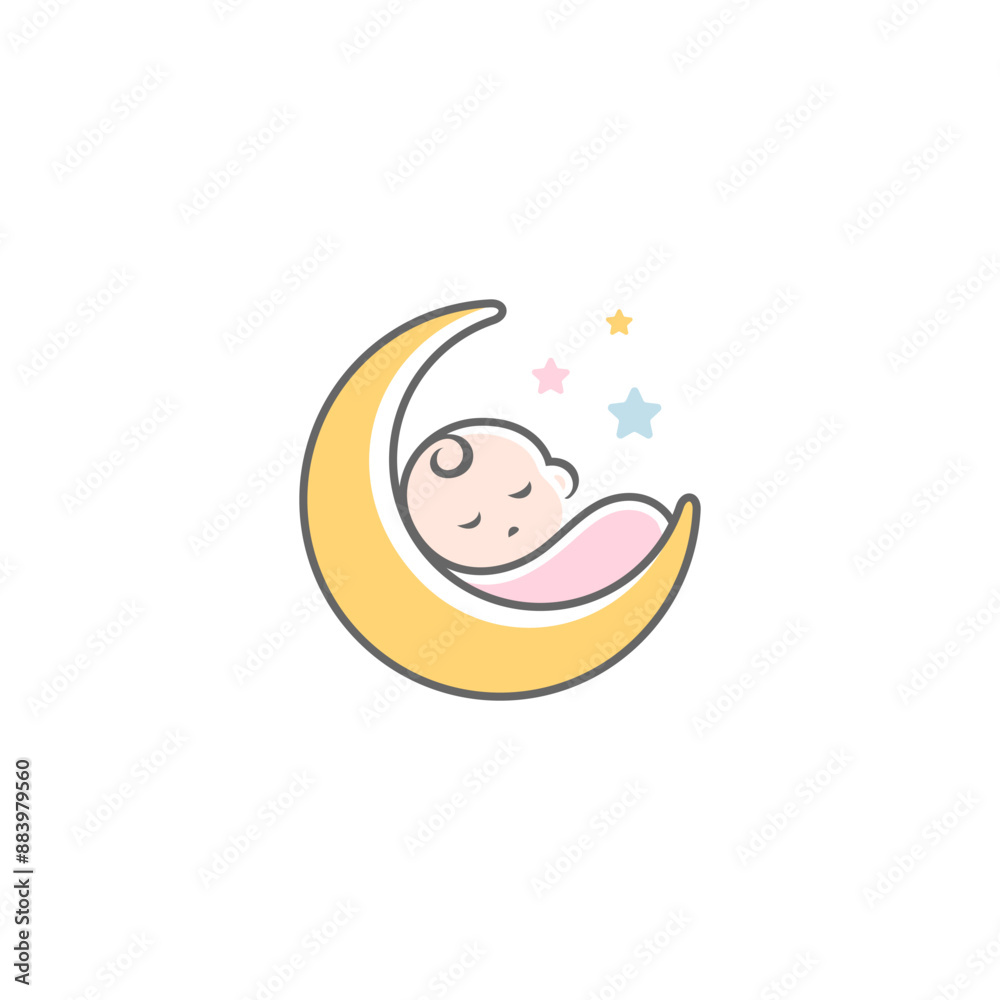 baby mascot logo sleeping moon comfortably. Sweet dream illustrations. cute baby sleep baby mascot logo sleeping moon comfortably. Sweet dream illustrations. cute baby sleep