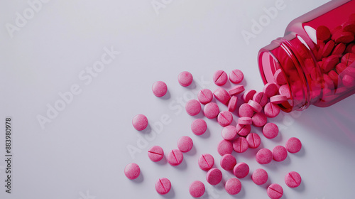 International Overdose Awareness Day Concept. Health care concept. Pink pills and pink tablets on a white background. Copy space area for text. Concept Drug-Free Living. Overdose Prevention.