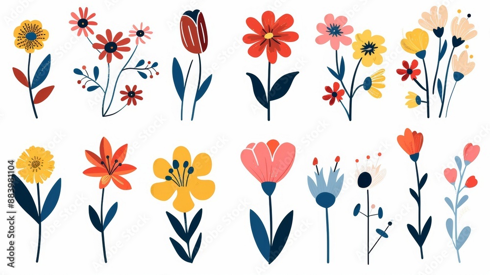 Set of cute hand drawn flowers. illustration in flat style. Set of cute hand drawn flowers. illustration in flat style.