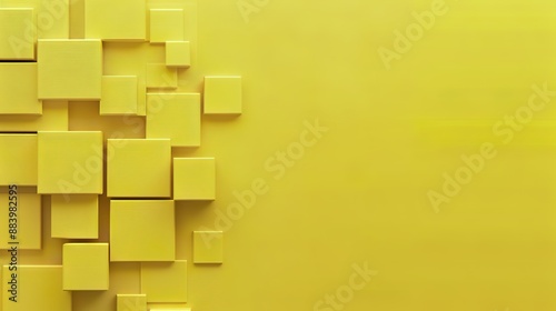 Modern Yellow Geometric Abstract Background with Cubes and Squares, Minimalist Design for Magazine Covers and Marketing