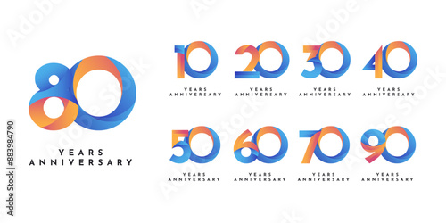 10 20 30 to 90 Years Anniversary celebration illustration template design