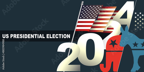 US Presidential Election VOTE 2024 Banner, Background, web, layout template. America states map, American election campaign concept