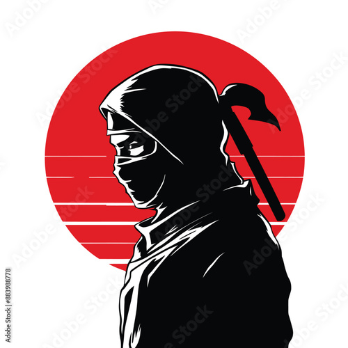 a ninja with a hammer and a red circle behind him