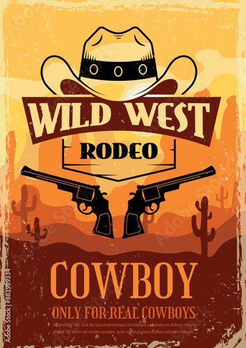 cowboy poster. wild west rodeo placard party invitation template with place for text