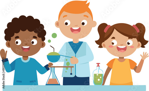 Group of children conducting science experiments in a classroom