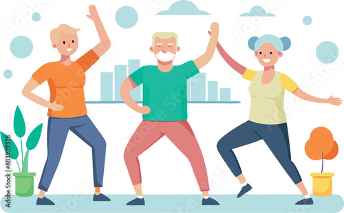 Seniors dancing together in a fitness class