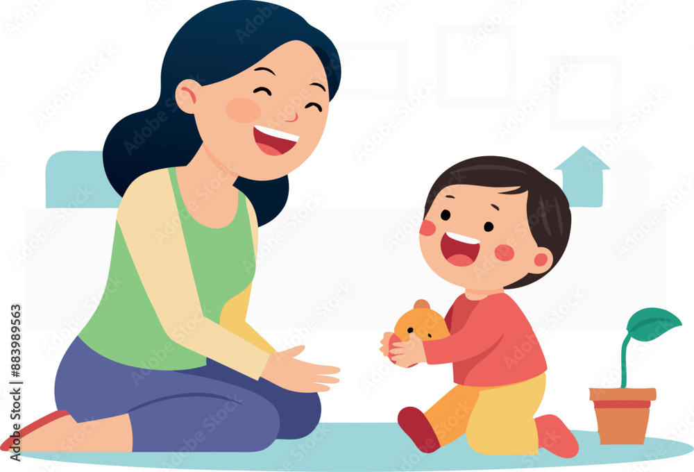 Mother playing with her baby on the floor Mother playing with her baby on the floor