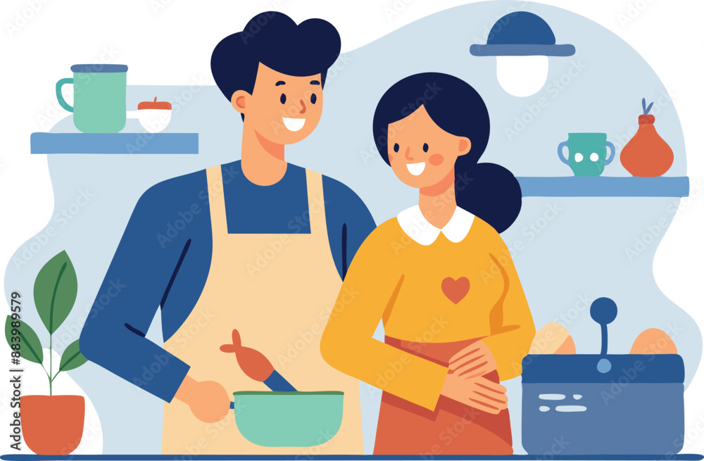 Couple cooking together in the kitchen Couple cooking together in the kitchen