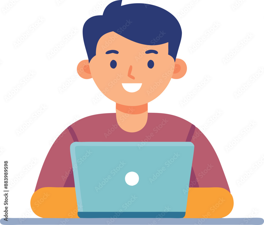 Smiling boy using a laptop for online learning Smiling boy using a laptop for online learning
