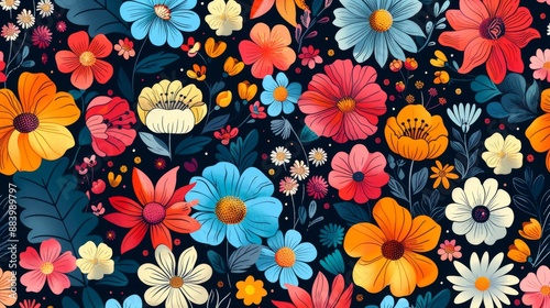 Wallpaper Mural Vibrant and colorful floral seamless pattern with a variety of hand-drawn flowers. Torontodigital.ca