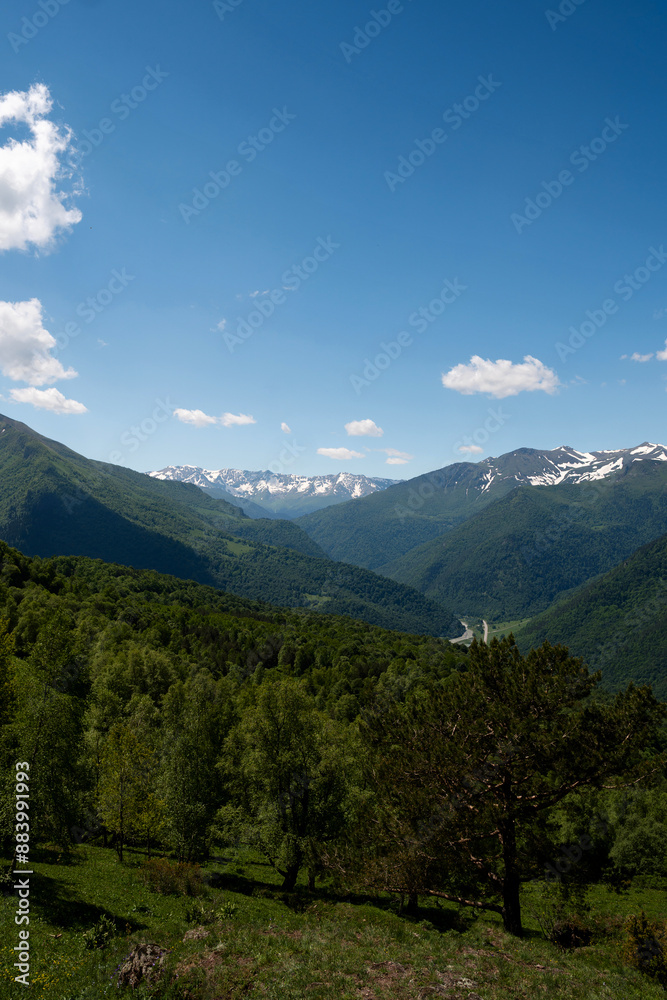 Fototapeta premium Mountain road winding through green hills
