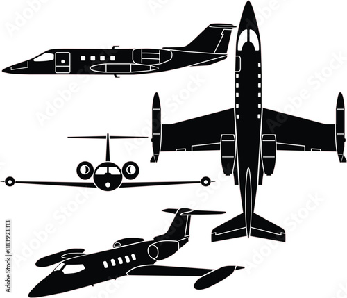 Small private jet vector set with outline 