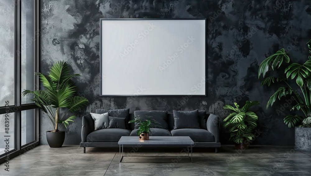 Modern Minimalist Living Room with Empty Frame