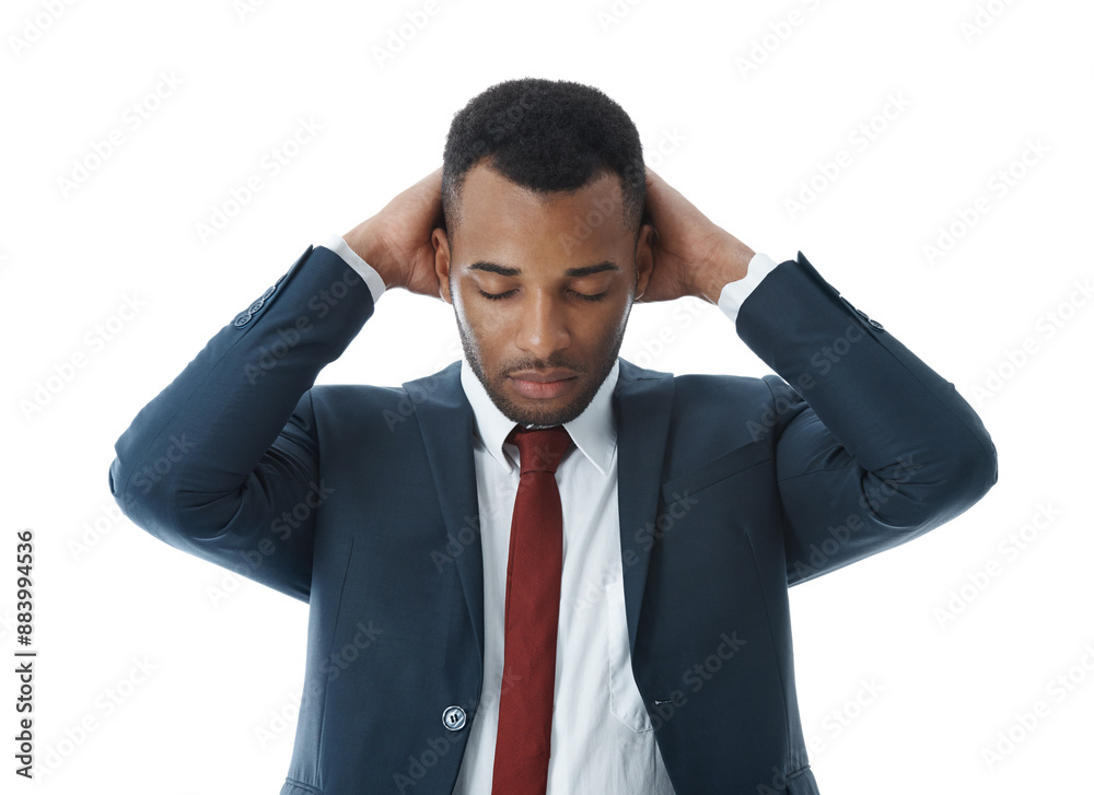 Business man, headache and fear in studio for risk, debt and investment fail or mistake on white background. Trader, sad and stress for bankruptcy, news and financial crisis as phishing scam disaster Business man, headache and fear in studio for risk, debt and investment fail or mistake on white background. Trader, sad and stress for bankruptcy, news and financial crisis as phishing scam disaster