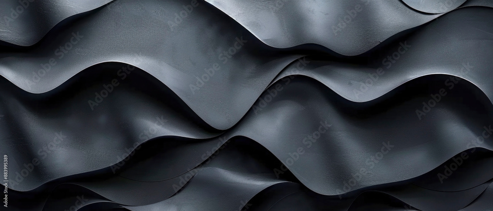 Obraz premium Abstract luxury, elegant soft smooth black gray color waving concrete stone cement or silk satin fabric waves curves 3d wall texture gradient background illustration for webdesign or business