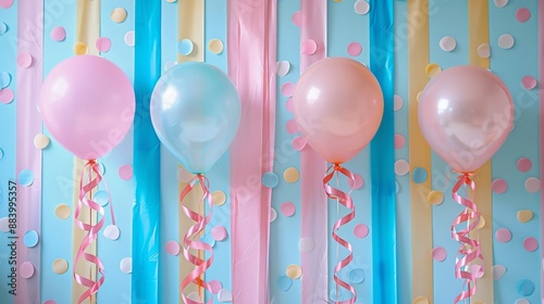 Pastel Party Balloons Backdrop with Streamers photo