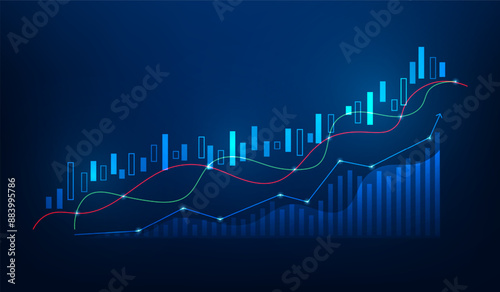 business stock market investment graph growth technology background. chart economy forex finance increase rise. vector illustration fantastic hi-tech design.