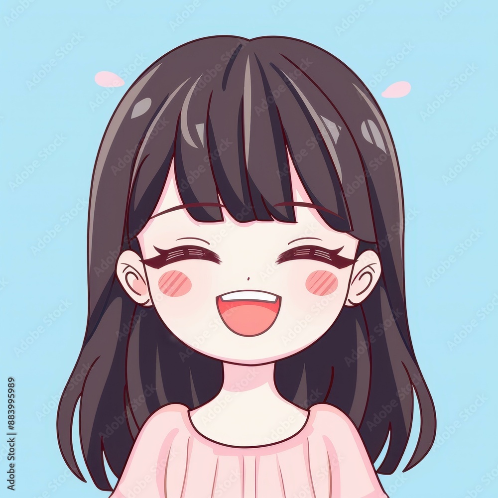 Adorable cartoon character of a cute girl with short hair, exuding happiness through simple lines. Adorable cartoon character of a cute girl with short hair, exuding happiness through simple lines.