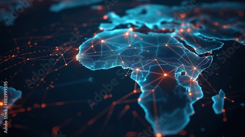 Digital map of Africa, concept of global network and connectivity, high speed data transfer and cyber technology