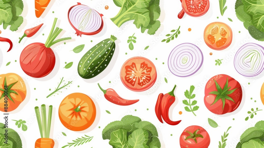 Seamless pattern of various fresh vegetables and spices on white background Seamless pattern of various fresh vegetables and spices on white background