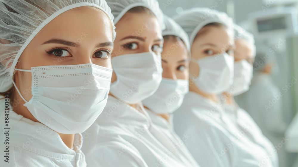 Portrait of healthcare professionals in protective gear at hospital.