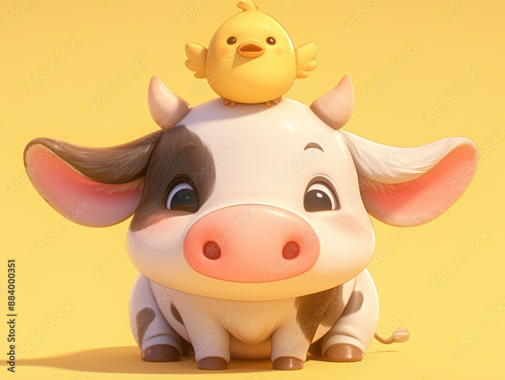 Fototapeta premium Cartoon style 3D model cow